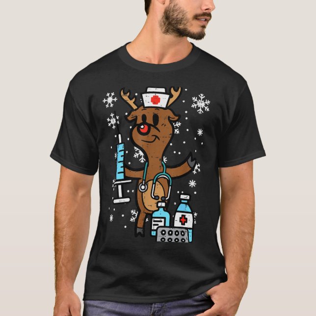 Christmas Nurse Reindeer Funny Xmas Nursing Scrub  T-Shirt (Front)