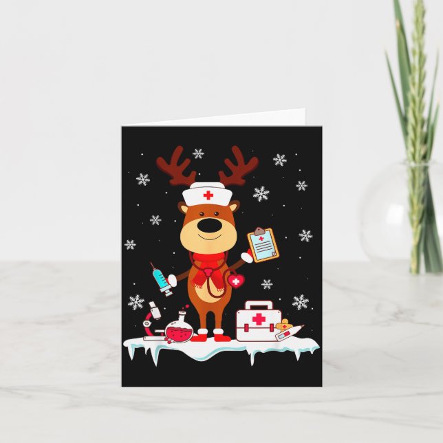 Christmas Nurse Reindeer Funny Xmas Scrub Top Nurs Card (Front)