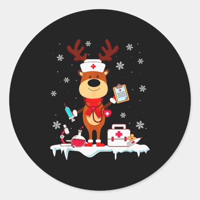 Christmas Nurse Reindeer Funny Xmas Scrub Top Nurs Classic Round Sticker (Front)