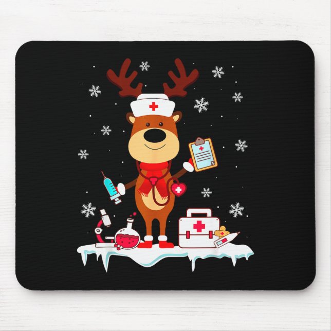 Christmas Nurse Reindeer Funny Xmas Scrub Top Nurs Mouse Pad (Front)