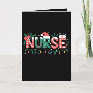 Christmas Nurse Santa Hat Stethoscope Bow Lights Card