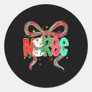 Christmas Nurse Snowman Xmas Pajamas Rn Icu Nicu E Classic Round Sticker