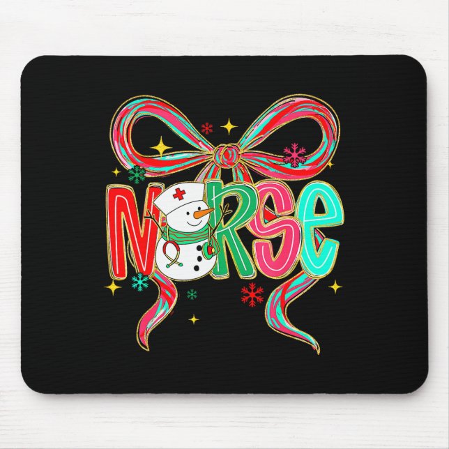 Christmas Nurse Snowman Xmas Pajamas Rn Icu Nicu E Mouse Pad (Front)