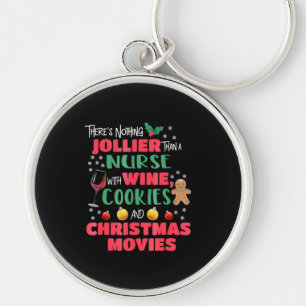 Christmas Nurse Wine Cookies Holiday Pyjamas Key Ring