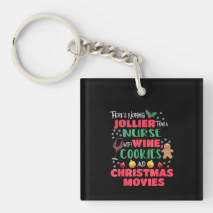 Christmas Nurse Wine Cookies Holiday Pyjamas Key Ring
