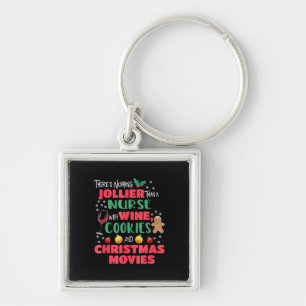 Christmas Nurse Wine Cookies Holiday Pyjamas Key Ring