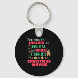 Christmas Nurse Wine Cookies Holiday Pyjamas Key Ring