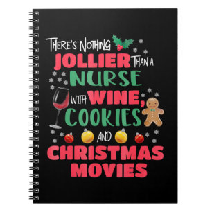 Christmas Nurse Wine Cookies Holiday Pyjamas Notebook