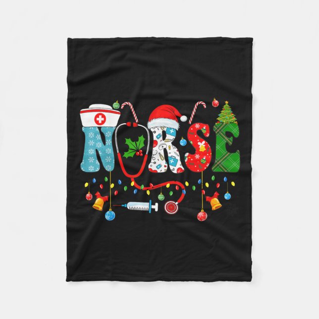 Christmas Nurse Xmas Rn Nursing Christmas Nurse Sa Fleece Blanket (Front)