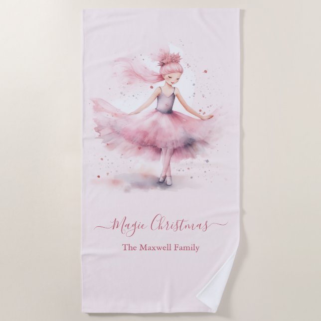Christmas nutcracker ballerina family name beach towel (Front)