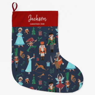 Christmas Nutcracker ballet blue Large Christmas Stocking