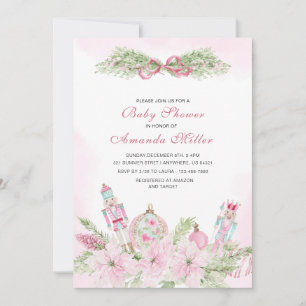Christmas Nutcracker Ballet Pink watercolor baby s Invitation