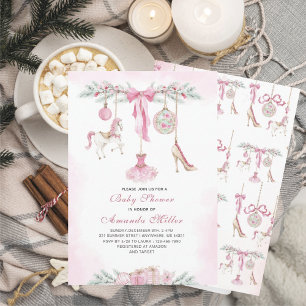 Christmas Nutcracker Ballet Pink watercolor baby s Invitation