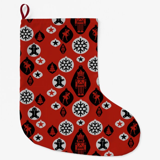 Christmas Nutcracker Baubles Large Christmas Stocking (Front)