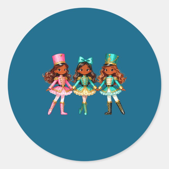 Christmas Nutcracker Black Girls Kids Festive Xmas Classic Round Sticker (Front)