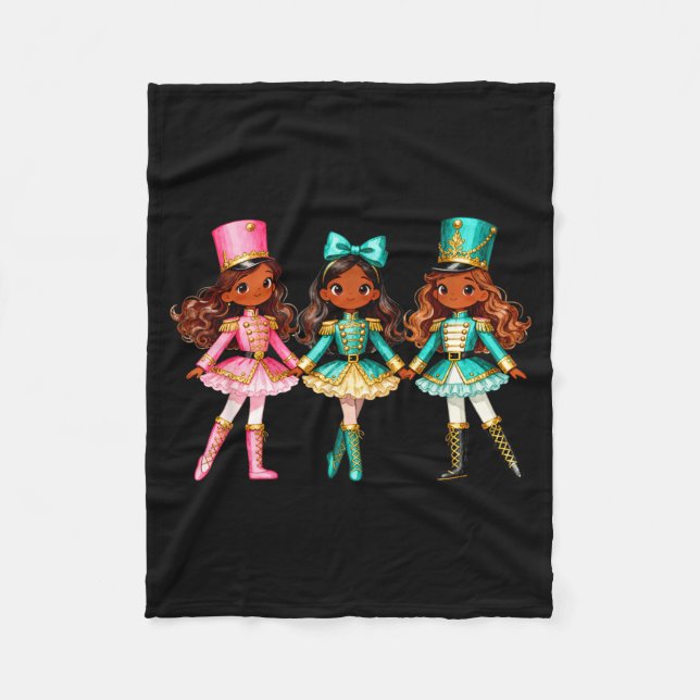 Christmas Nutcracker Black Girls Kids Festive Xmas Fleece Blanket (Front)