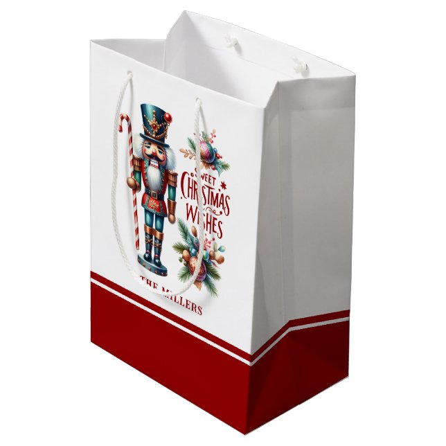Christmas Nutcracker Candy Cane Christmas Wishes Medium Gift Bag (Back Angled)