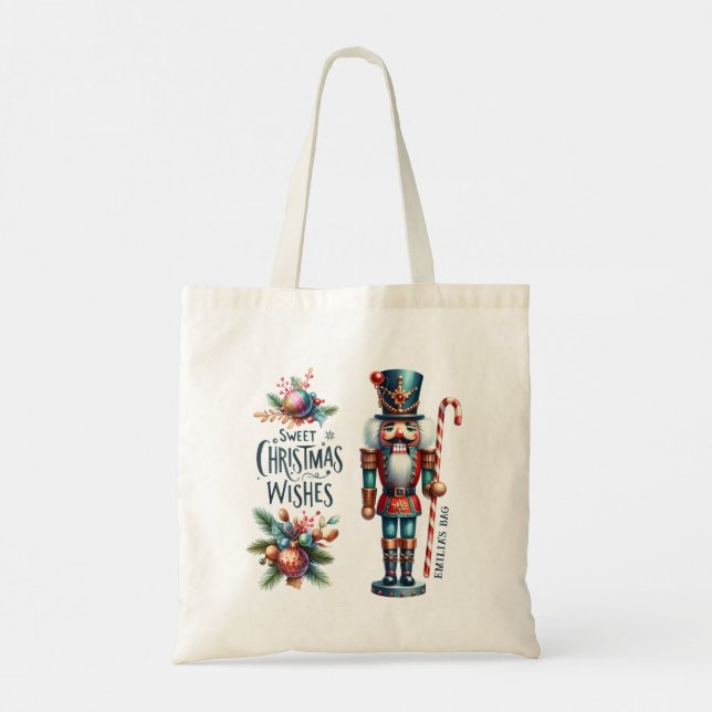 Christmas Nutcracker Candy Cane Christmas Wishes Tote Bag (Back)