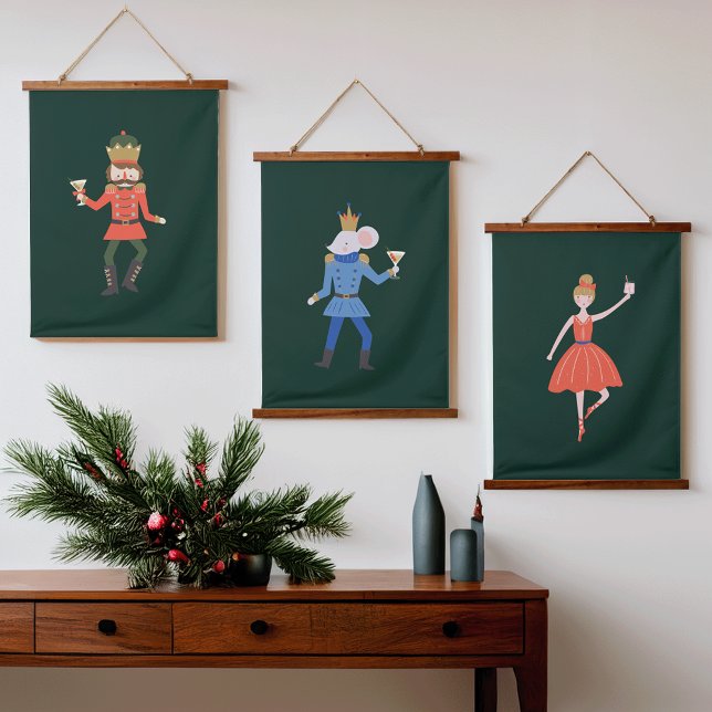 Christmas Nutcracker Cocktail Party Triptych Hanging Tapestry (Creator Uploaded)