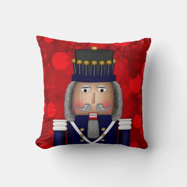 Christmas Nutcracker Face, Blue-Square Pillow (Front)