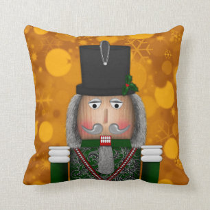 Christmas Nutcracker Face, Green-Square Pillow