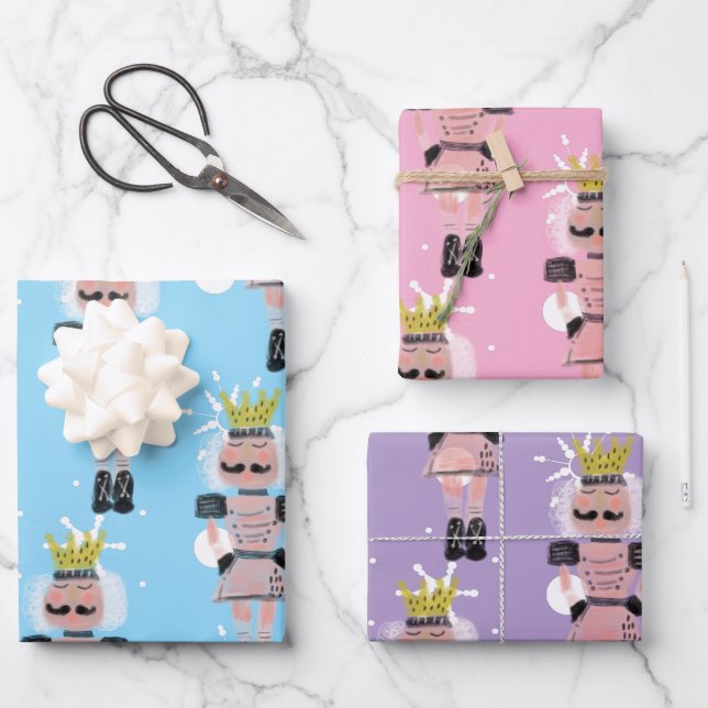 Christmas Nutcracker Figures Hand Drawn Multi Wrapping Paper Sheet (Front)