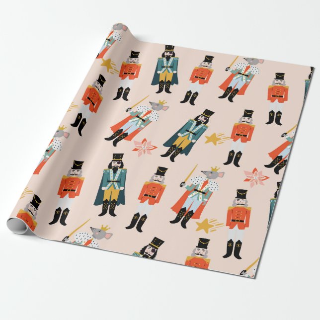 Christmas Nutcracker Folk Art Wrapping Paper (Unrolled)