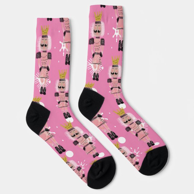 Christmas Nutcracker Hand Drawn Pink Soldier   Socks (Right)
