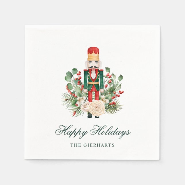 Christmas Nutcracker Happy Holidays Paper Napkin (Front)