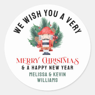 Christmas Nutcracker, Merry Christmas typography Classic Round Sticker