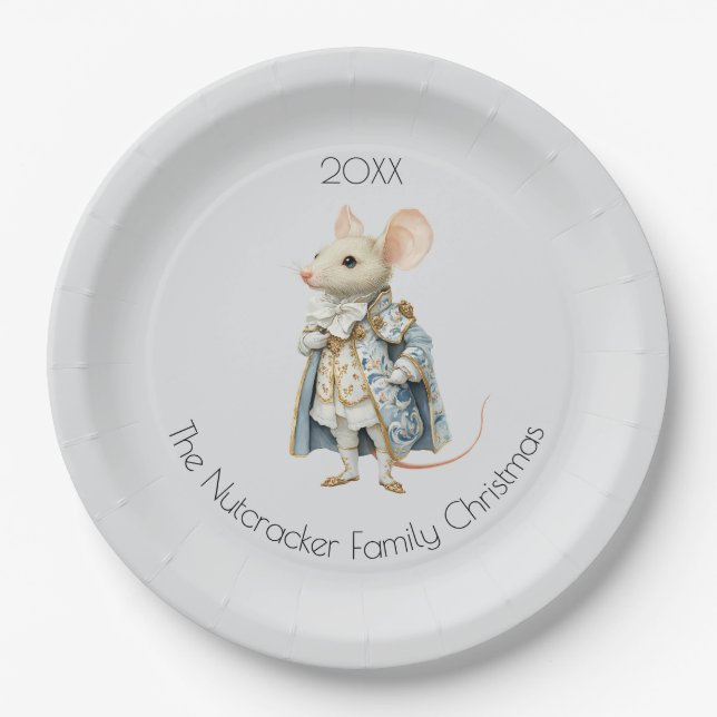 Christmas Nutcracker Mouse King Watercolor Paper Plate (Front)