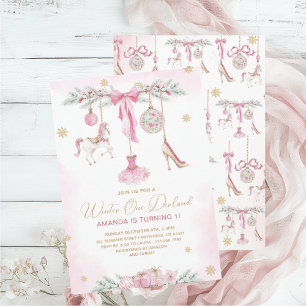 Christmas Nutcracker One DerLand pink ballet baby  Invitation