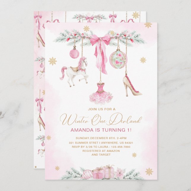 Christmas Nutcracker One DerLand pink ballet baby  Invitation (Front/Back)