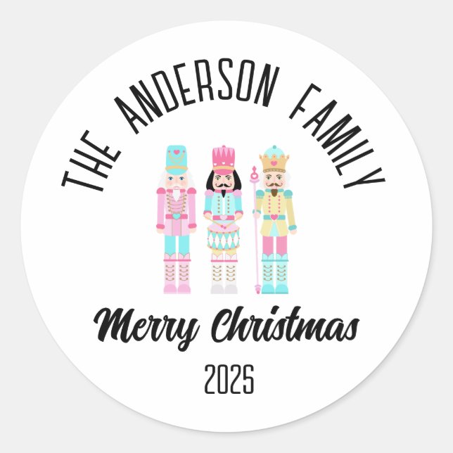 Christmas Nutcracker Pastel Personalised Name Classic Round Sticker (Front)