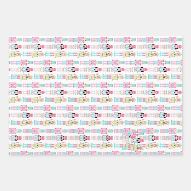 Christmas Nutcracker Pastel Personalized Name Wrapping Paper Sheet (Front)