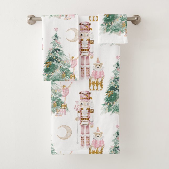 Christmas Nutcracker pink winter wonderland  Bath Towel Set (Insitu)