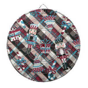 Christmas Nutcracker Plaid Blue Burgundy Dartboard