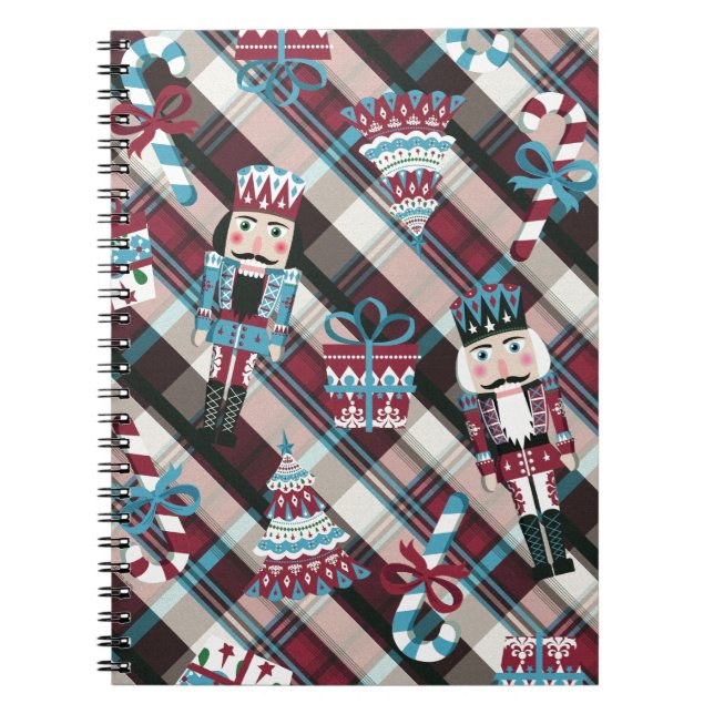 Christmas Nutcracker Plaid Blue Burgundy Notebook (Front)