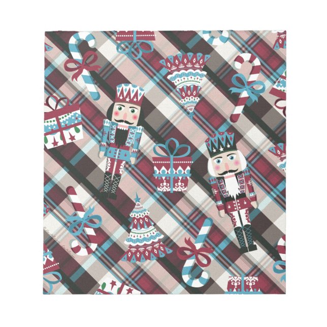 Christmas Nutcracker Plaid Blue Burgundy Notepad (Front)