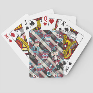 Christmas Nutcracker Plaid Blue Burgundy Playing Cards