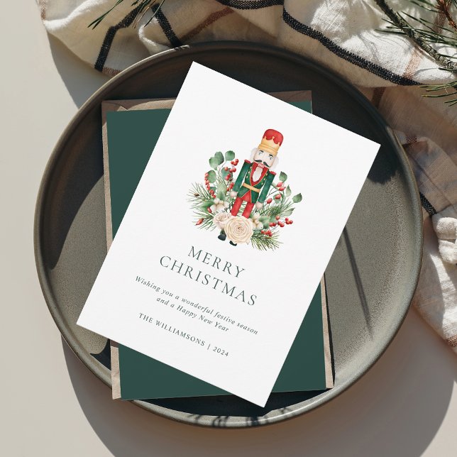 Christmas Nutcracker Red Berries Elegant Holiday Card (Christmas Nutcracker Holiday Elegant Modern Greeting Card)
