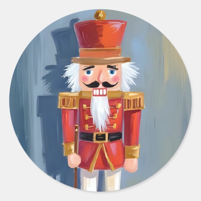 Christmas Nutcracker | Red Soldier Watercolor Classic Round Sticker (Front)