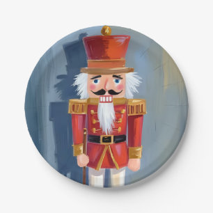 Christmas Nutcracker Red Soldier Watercolor Paper Plate