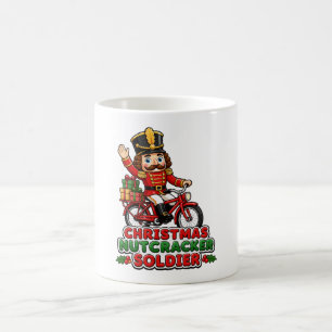 Christmas Nutcracker Soldier Riding Bike Coffee Mug
