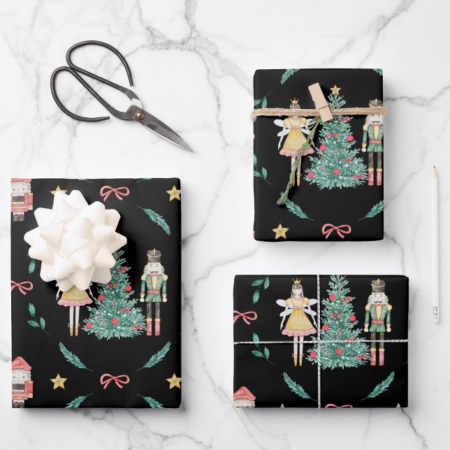 Christmas Nutcracker Soldiers & Fairies on Black  Wrapping Paper Sheet (Creator Uploaded)