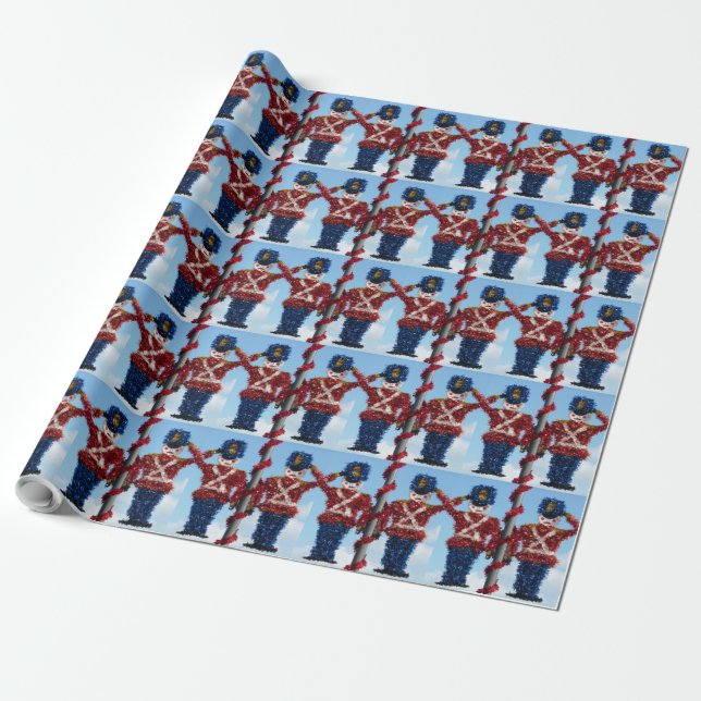 Christmas Nutcracker Soldiers Wrapping Paper (Unrolled)