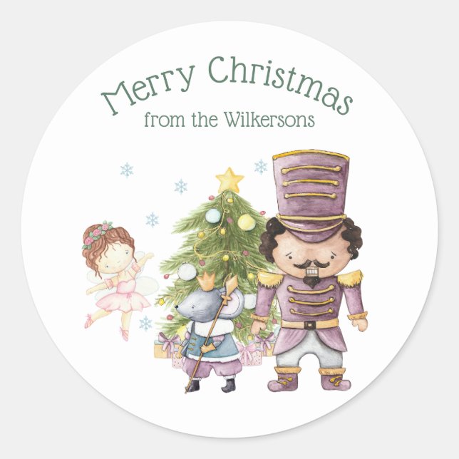 Christmas Nutcracker Sugar Plum Fairy & Mouse King Classic Round Sticker (Front)