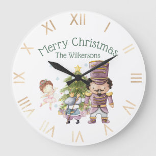 Christmas Nutcracker Sugar Plum Fairy & Mouse King Large Clock