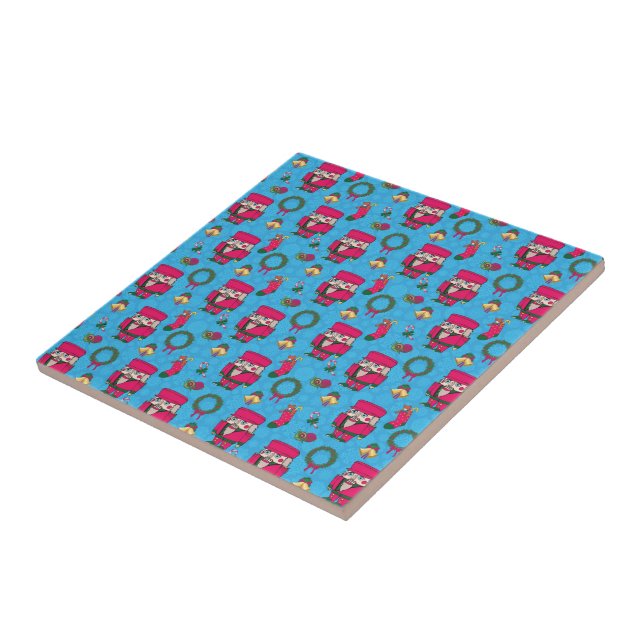 Christmas Nutcracker toy,Blue snowflake pattern Ceramic Tile (Side)