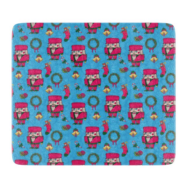 Christmas Nutcracker toy,Blue snowflake pattern Cutting Board (Front)